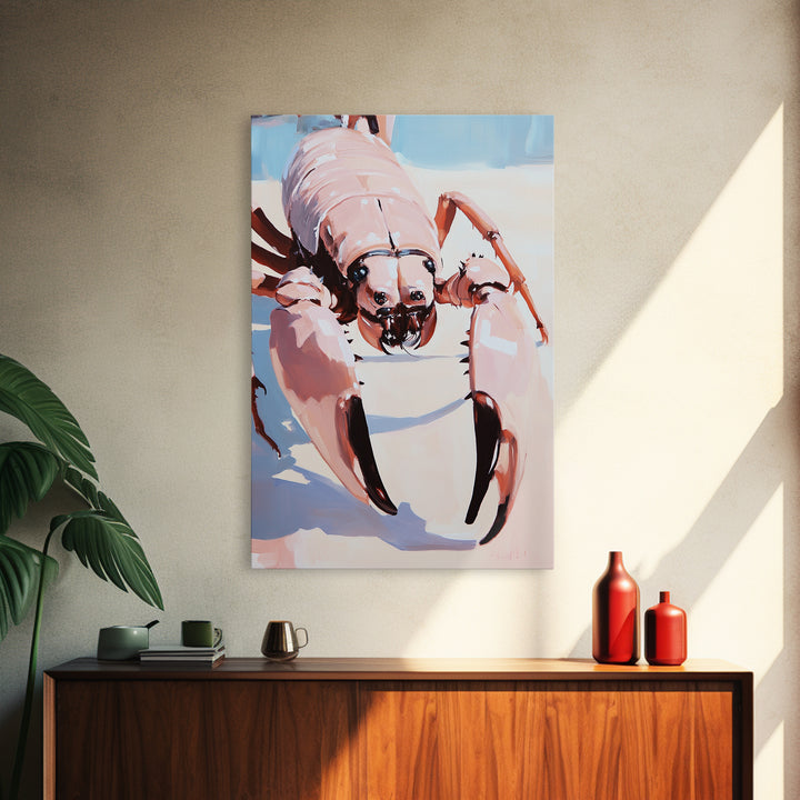 Crab Art, Coastal Nautical, Beach House Decor, Framed Canvas Print, Ocean Wall Art, Modern Minimalist Painting, Kitchen Wall Decor