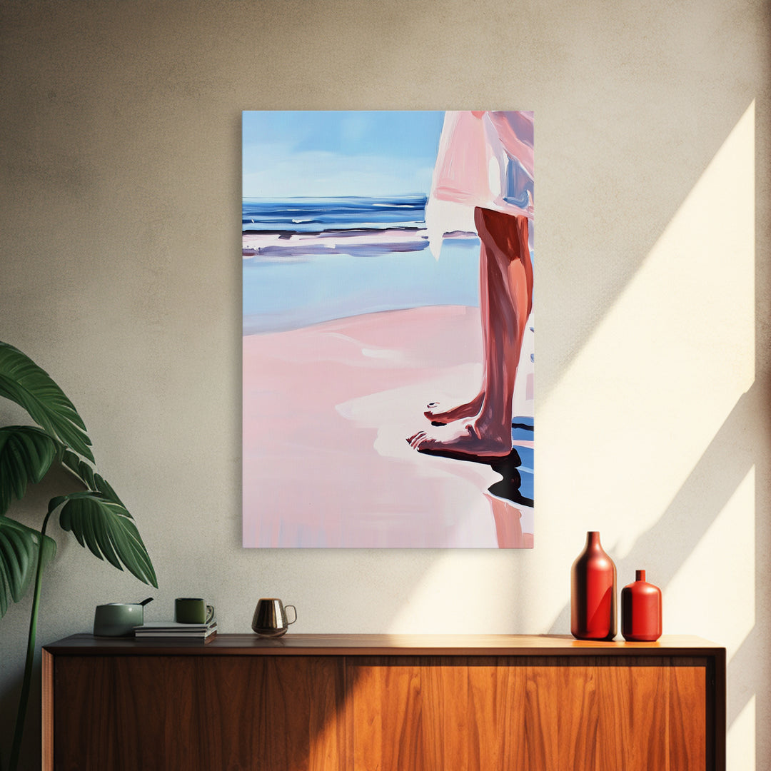 Barefoot Beach, Ocean View, Coastal Serenity, Minimalist Art, Framed Canvas Print, Seaside Aesthetic, Bedroom Decor, Relaxing Wall Art
