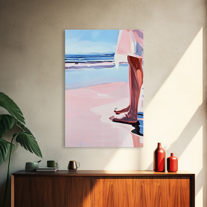 Barefoot Beach, Ocean View, Coastal Serenity, Minimalist Art, Framed Canvas Print, Seaside Aesthetic, Bedroom Decor, Relaxing Wall Art