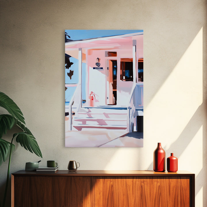 Beach House, Coastal Art, Nautical Decor, Minimalist Wall Art, Framed Canvas Print, Modern Home, Living Room Art, Pastel Painting
