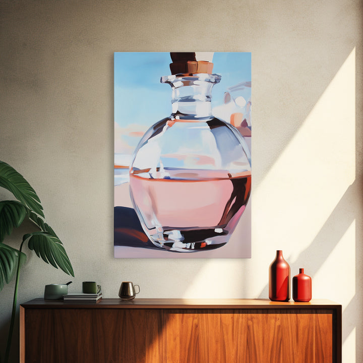 Abstract Bottle, Pink Aesthetic, Modern Kitchen Wall Art, Contemporary Bar Decor, Minimalist Still Life, Framed Canvas Print