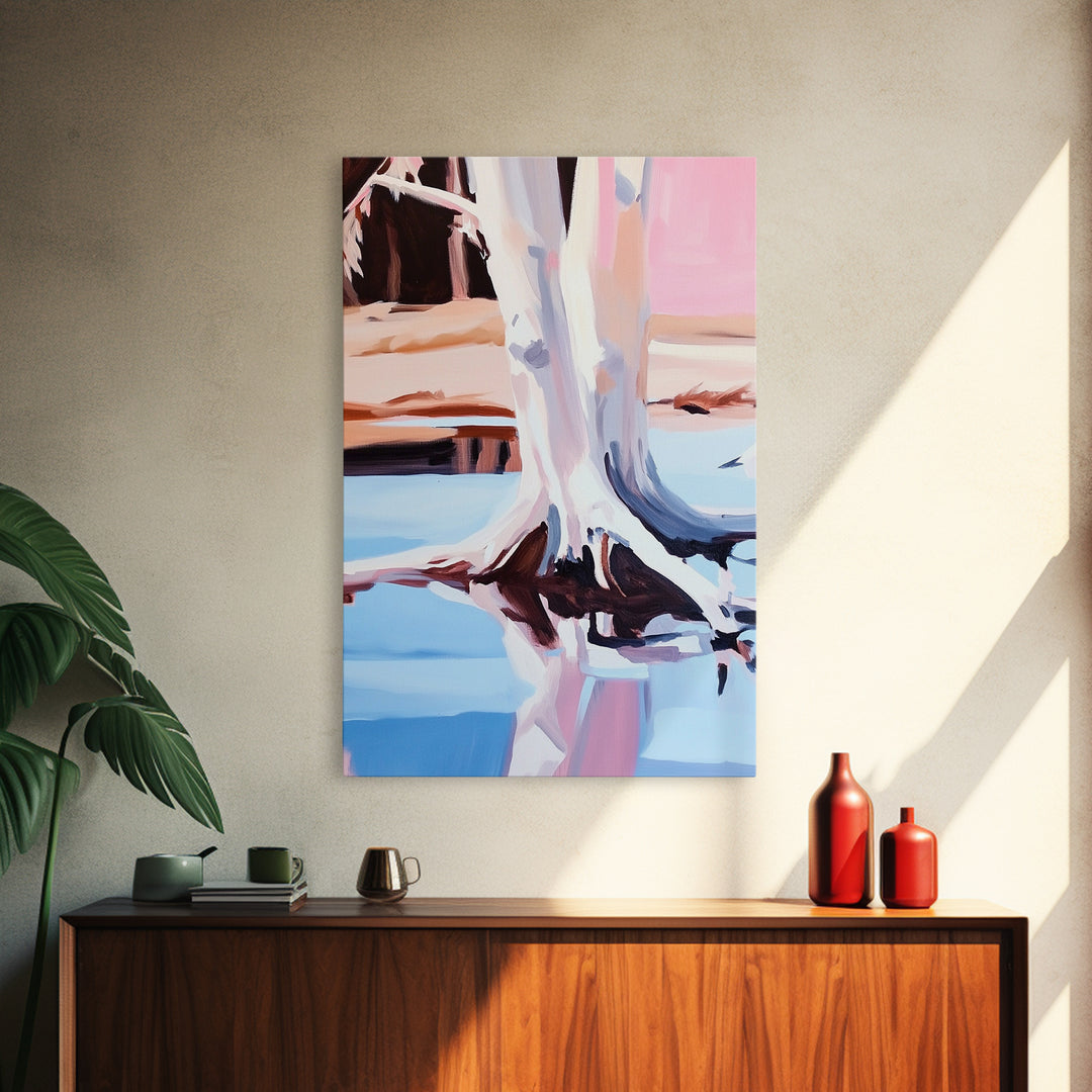 Tree Reflection, Nature Inspired Art, Framed Canvas Print, Minimalist Landscape, Tranquil Water Painting, Contemporary Home Decor