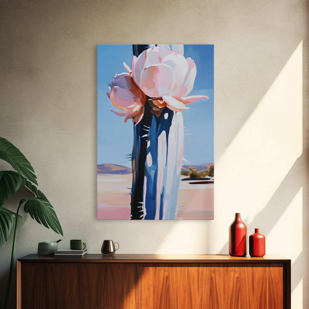 Desert Flowers, Modern Botanical Art, Pastel Succulent Painting, Nature Inspired Wall Decor, Framed Canvas Print, Aesthetic Home Art