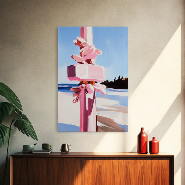 Abstract Coastal Pillar, Ocean Inspired Art, Minimalist Blue Aesthetic, Beach House Decor, Canvas Print, Framed Canvas Print