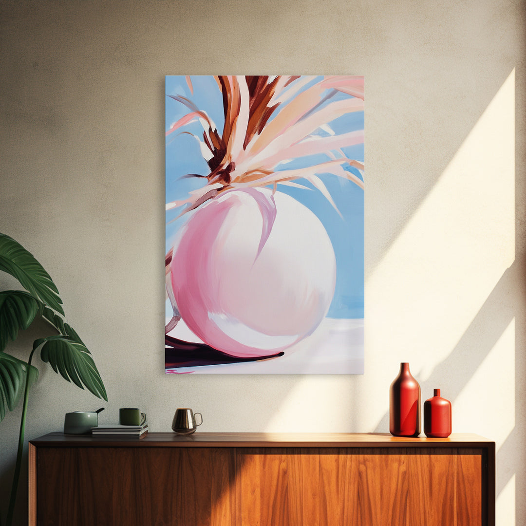 Desert, Palm Tree, Abstract, Framed Canvas Print, Earthy Tones Wall Art, Modern Southwest Decor, Stylish Living Room Art, Trendy Design