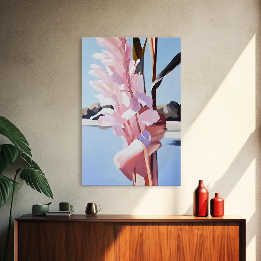 Botanical, Pink Flowers, Summer Nature Art, Canvas Print, Floral Painting, Minimalist Wall Decor, Feminine Home Art, Bedroom Wall Art