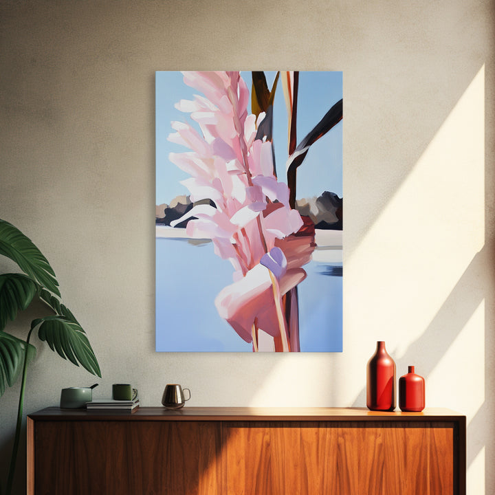 Botanical, Pink Flowers, Summer Nature Art, Canvas Print, Floral Painting, Minimalist Wall Decor, Feminine Home Art, Bedroom Wall Art