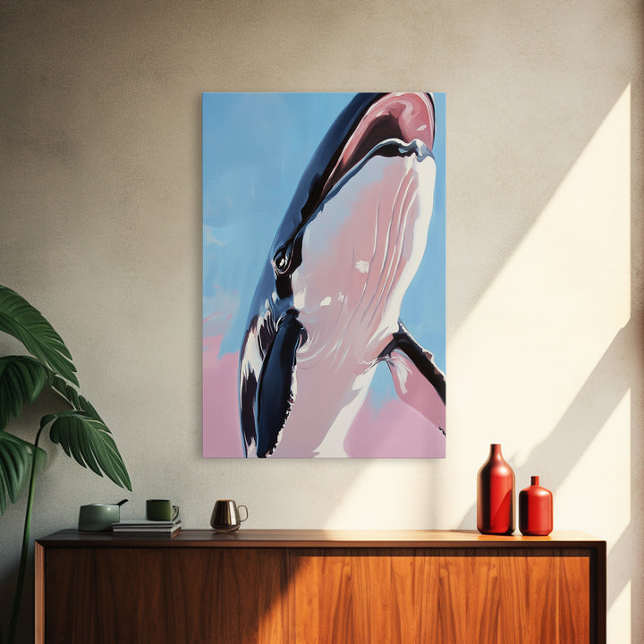 Majestic Whale, Ocean Wonder, Marine Life Art, Contemporary Animal Painting, Coastal Decor, Nautical Wall Art, Framed Canvas Print