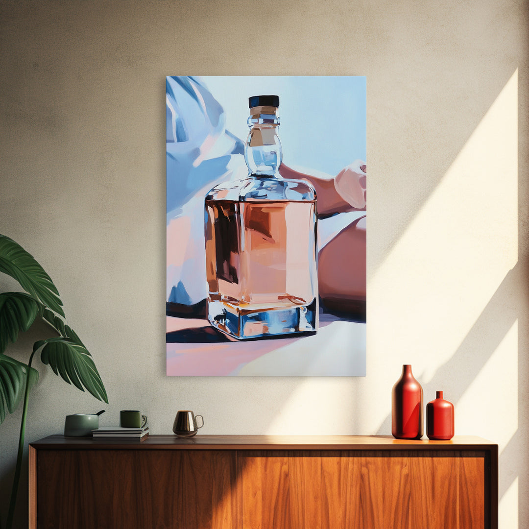 Whiskey Bottle, Elegant Drink, Modern Still Life, Minimalist Art, Sophisticated Decor, Bar Wall Art, Contemporary Painting, Canvas Print