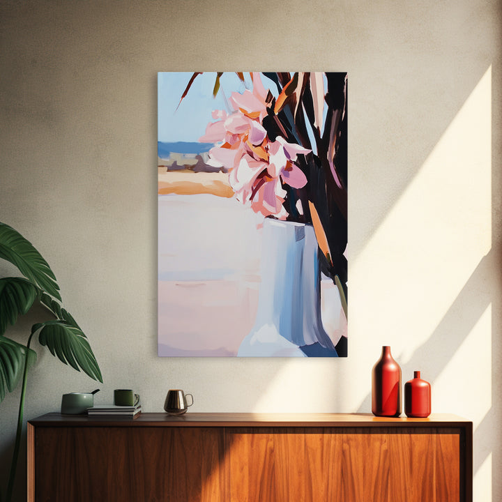 Beach Vase, Coastal Florals, Ocean Breeze, Relaxing Summer Art, Minimalist Aesthetic, Pastel Painting, Living Room Art, Canvas Print