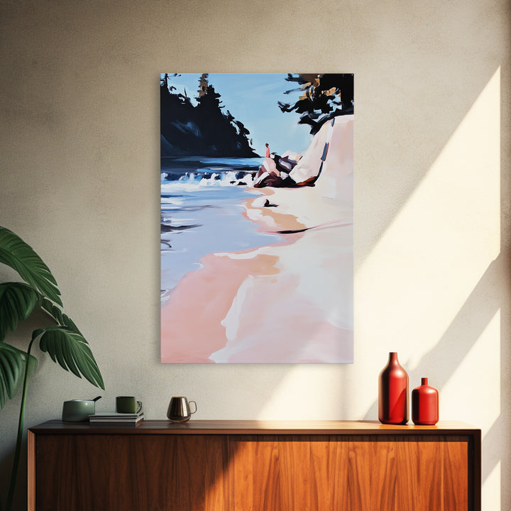 Coastal Escape, Beach Serenity, Soft Ocean Art, Tranquil Nature Scene, Summer Home Decor, Relaxing Wall Art, Framed Canvas Print