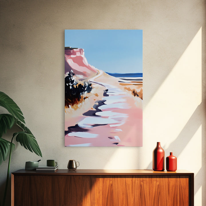 Coastal Path, Scenic Ocean Trail, Seaside Cliffs Art, Framed Canvas Print, Nautical Wall Decor, Beach House Aesthetic Artwork