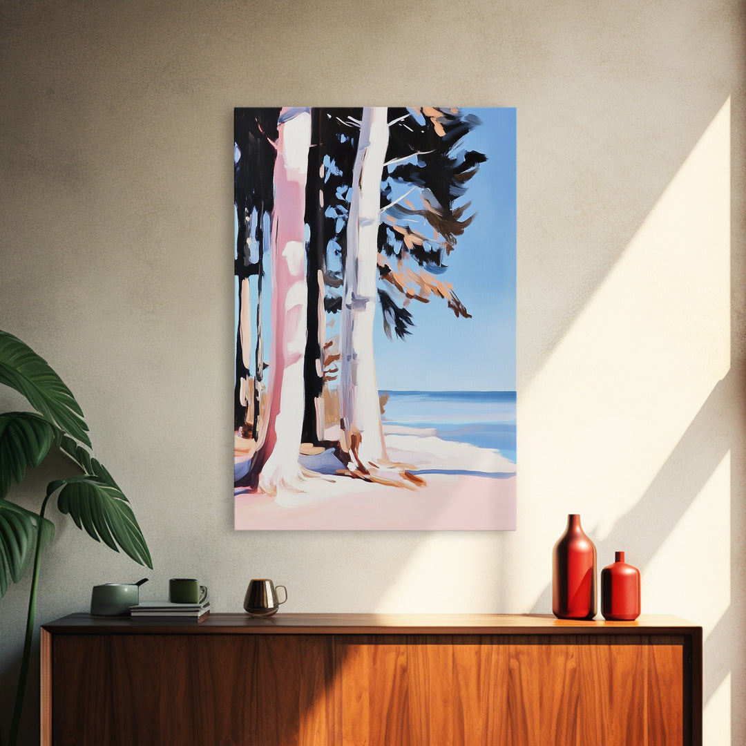 Birch Trees, Lakeside Forest Art, Nature Landscape Print, Framed Canvas Print, Rustic Cabin Decor, Modern Minimalist Wall Art