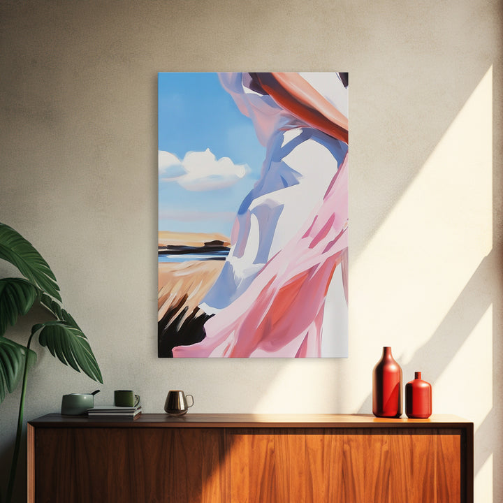 Coastal Breeze, Flowing Dress, Beach Aesthetic, Minimalist Art, Modern Home Decor, Living Room Wall Art, Framed Canvas Print