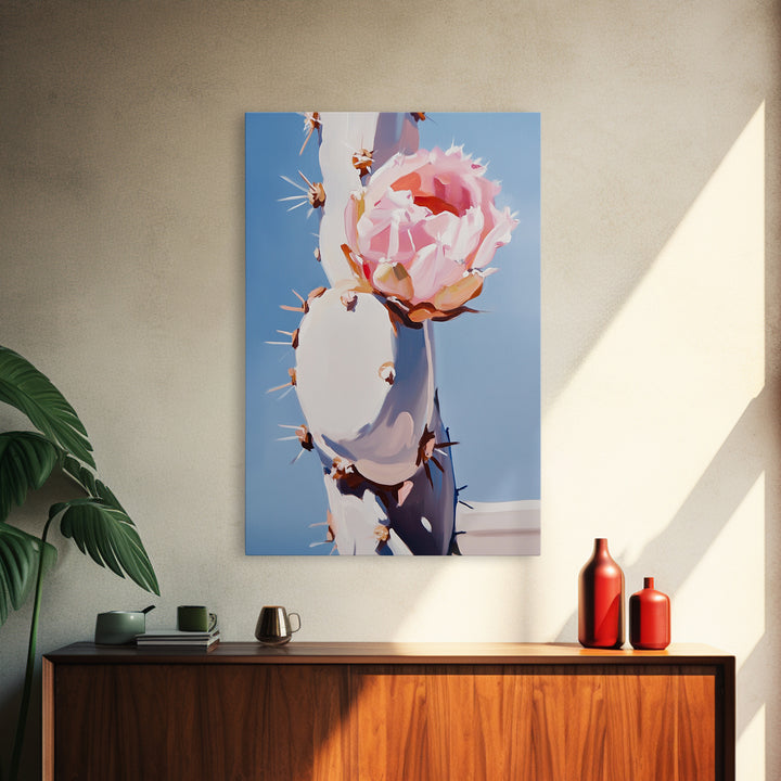 Cactus, Blooming Flower, Desert, Framed Canvas Print, Southwest Wall Art, Boho Aesthetic, Nature Decor, Botanical Art, Bedroom Art