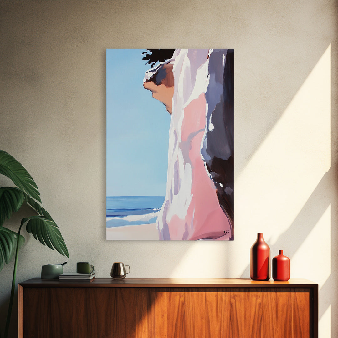 Ocean Cliff, Coastal Landscape Art, Seaside Print, Beach House Decor, Natural Tones, Framed Canvas Print, Modern Wall Art, Gift