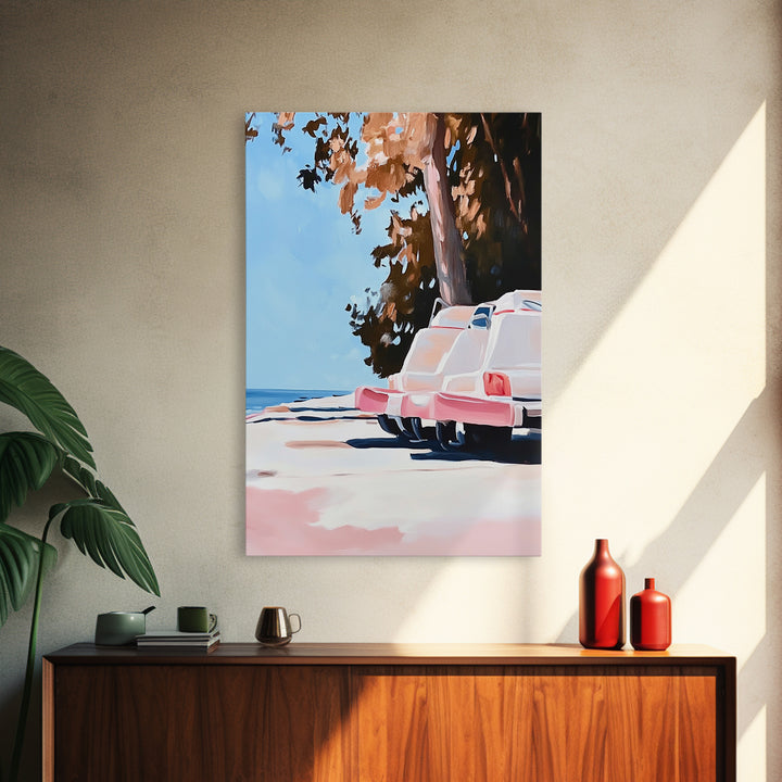 Cliffs and Water, Nature Wall Art, Minimalist Landscape, Coastal Home Decor, Blue and Pink Art, Framed Canvas Print, Office Wall Decor