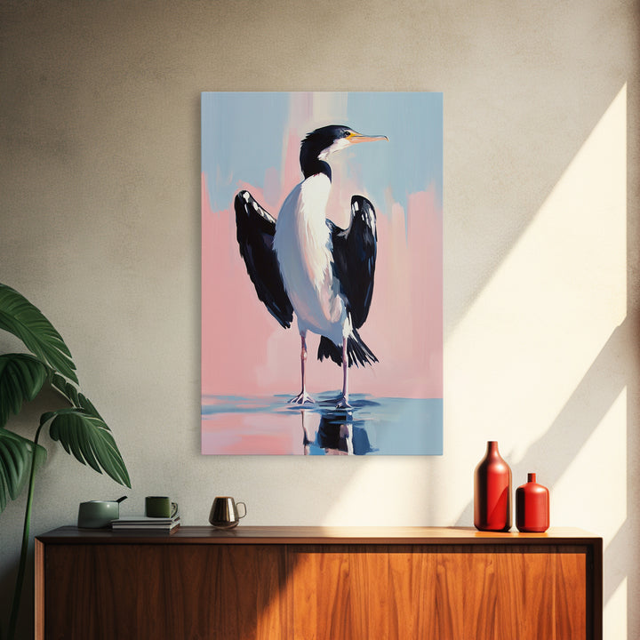 Coastal Bird Art, Modern Seabird Painting, Pastel Beach Decor, Contemporary Animal Print, Framed Canvas Print, Living Room Wall Art