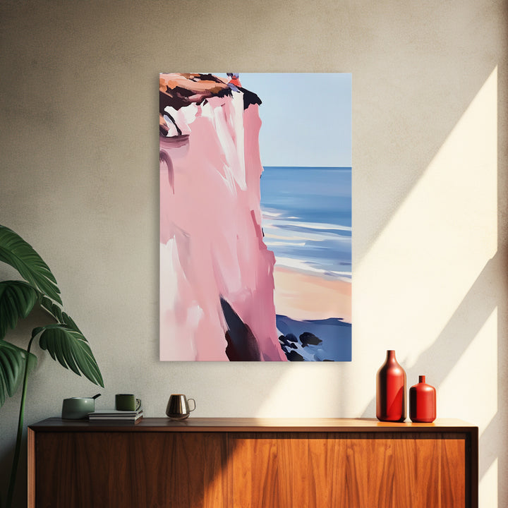 Cliffside Ocean Art, Coastal Landscape Painting, Serene Seaside Decor, Beach House Print, Framed Canvas Print, Living Room Wall Art