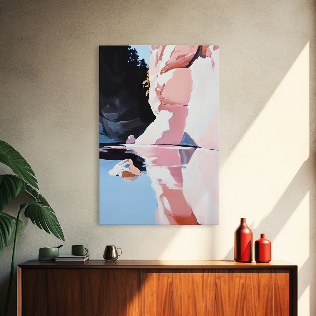 Canyon Reflection Art, Abstract Landscape Painting, Earthy Modern Decor,Nature Wall Print, Framed Canvas Print, Living Room Wall Art