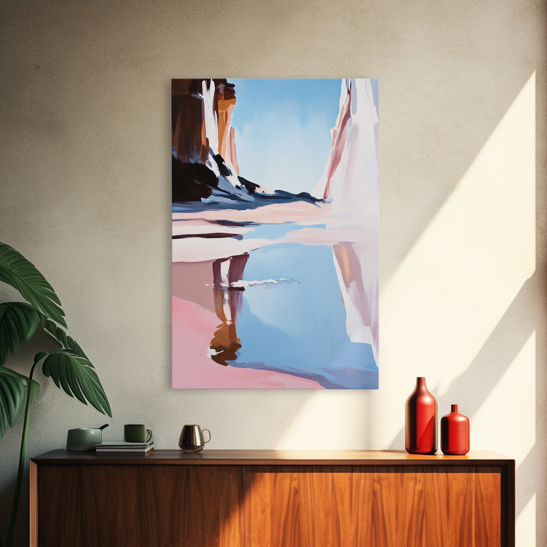 Canyon Lake View, Abstract Western Landscape, Earthy Desert Colors, Modern Nature Art, Framed Canvas Print, Entryway Wall Art