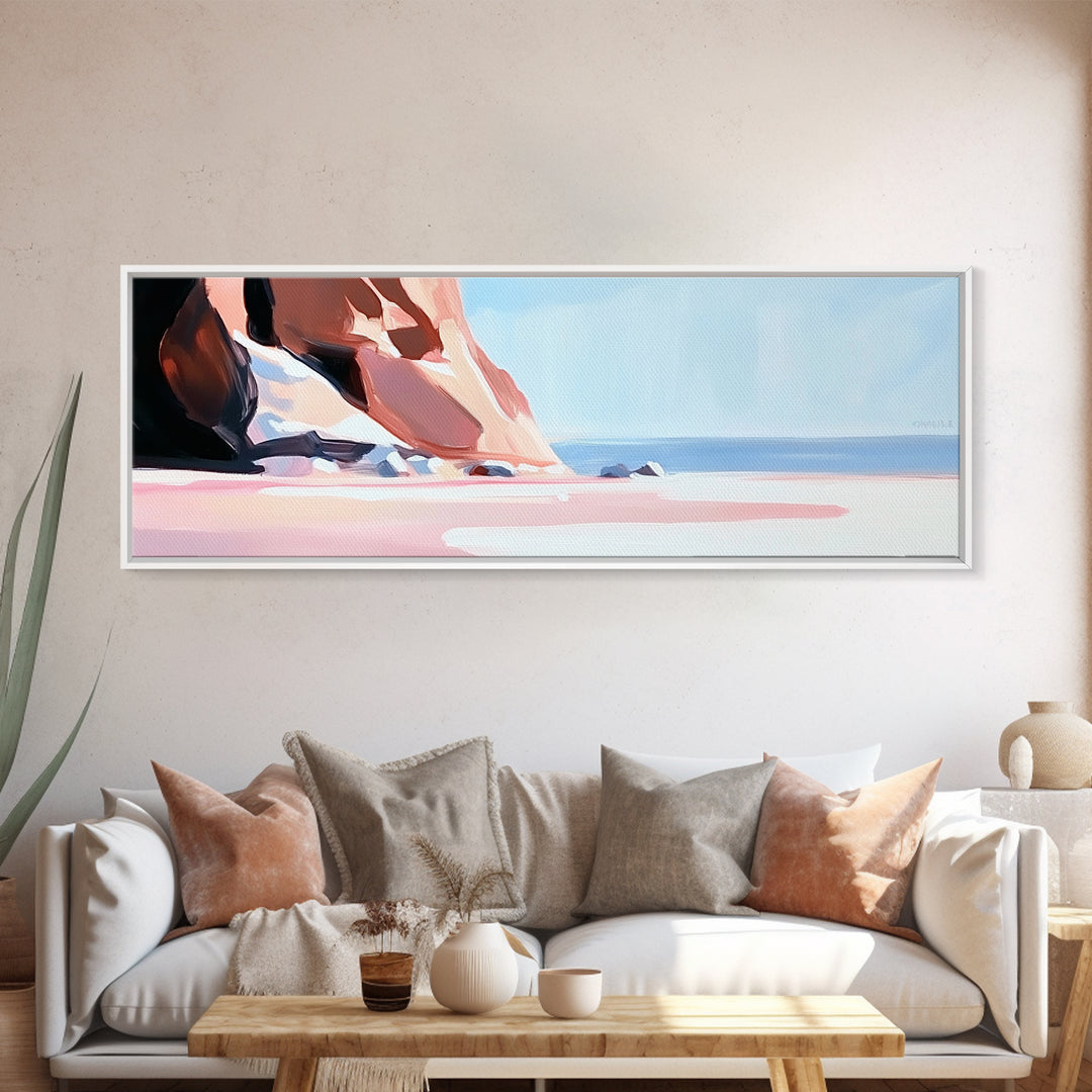 Cliffside View, Blue Sea, Framed Canvas Print, Coastal Landscape, Minimalist Art, Nature Wall Art, Boho Home Decor, Summer Aesthetic