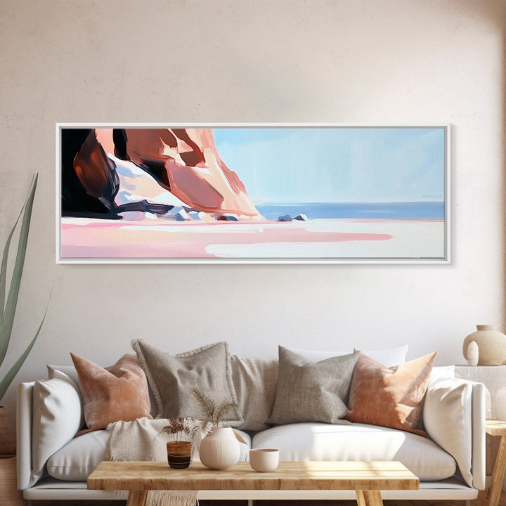 Cliffside View, Blue Sea, Framed Canvas Print, Coastal Landscape, Minimalist Art, Nature Wall Art, Boho Home Decor, Summer Aesthetic