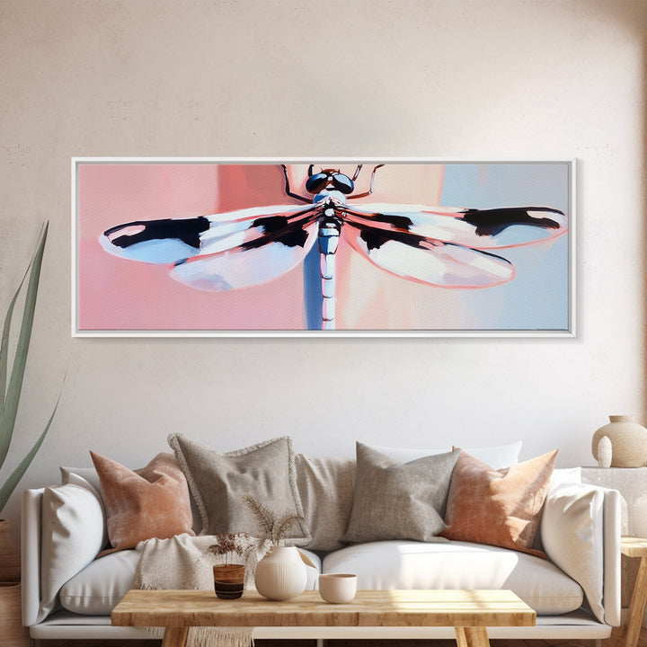 Dragonfly, Framed Canvas Print, Nature Wall Art, Pastel Aesthetic, Boho Artwork, Elegant Home Decor, Insect Painting, Minimalist Art