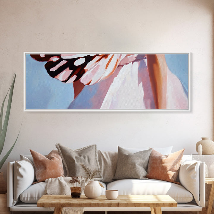Butterfly Wing, White Dress, Canvas Print, Nature Art, Bohemian Wall Decor, Feminine Aesthetic, Delicate Artwork, Whimsical Painting