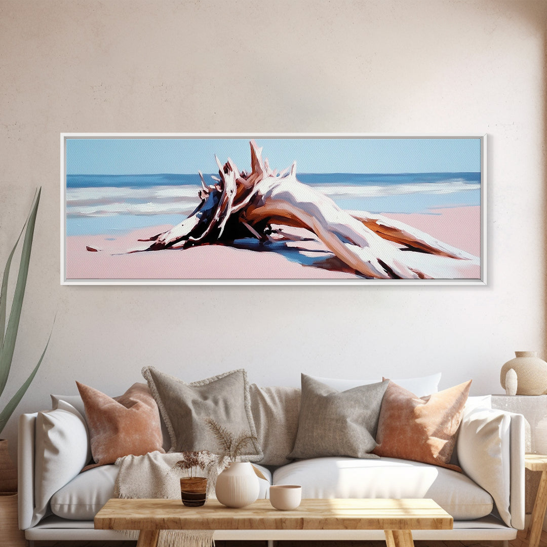 Beach Driftwood, Coastal Art, Seaside Wall Decor, Nature Painting, Canvas Print, Living Room Wall Art, Modern Beach House Art