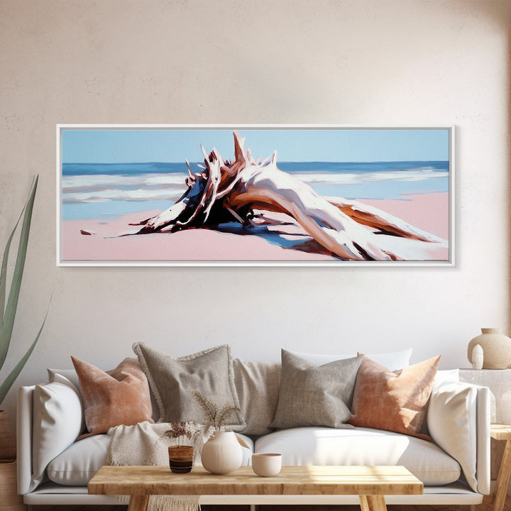 Beach Driftwood, Coastal Art, Seaside Wall Decor, Nature Painting, Canvas Print, Living Room Wall Art, Modern Beach House Art