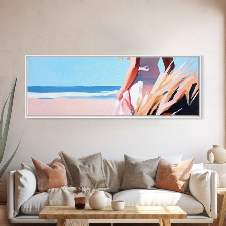 Ocean Breeze, Coastal Woman, Serenity Art, Beach Aesthetic, Canvas Print, Boho Wall Art, Relaxing Bedroom Wall Decor