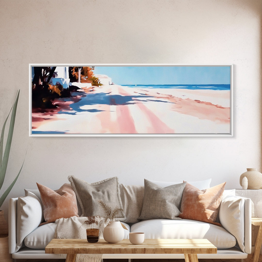 Coastal Path, Serene Seascape, Tropical Getaway, Warm Beach Scene, Canvas Print, Living Room Wall Art, Modern Coastal Decor