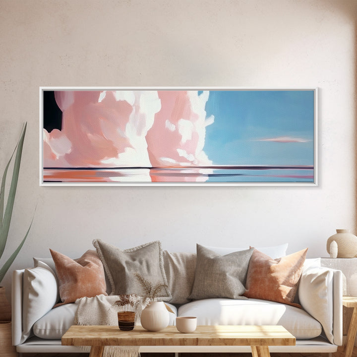 Pink Clouds, Ocean Reflection, Dreamy Sky, Framed Canvas Print, Surreal Landscape, Coastal Wall Art, Minimalist Decor, Bedroom Art