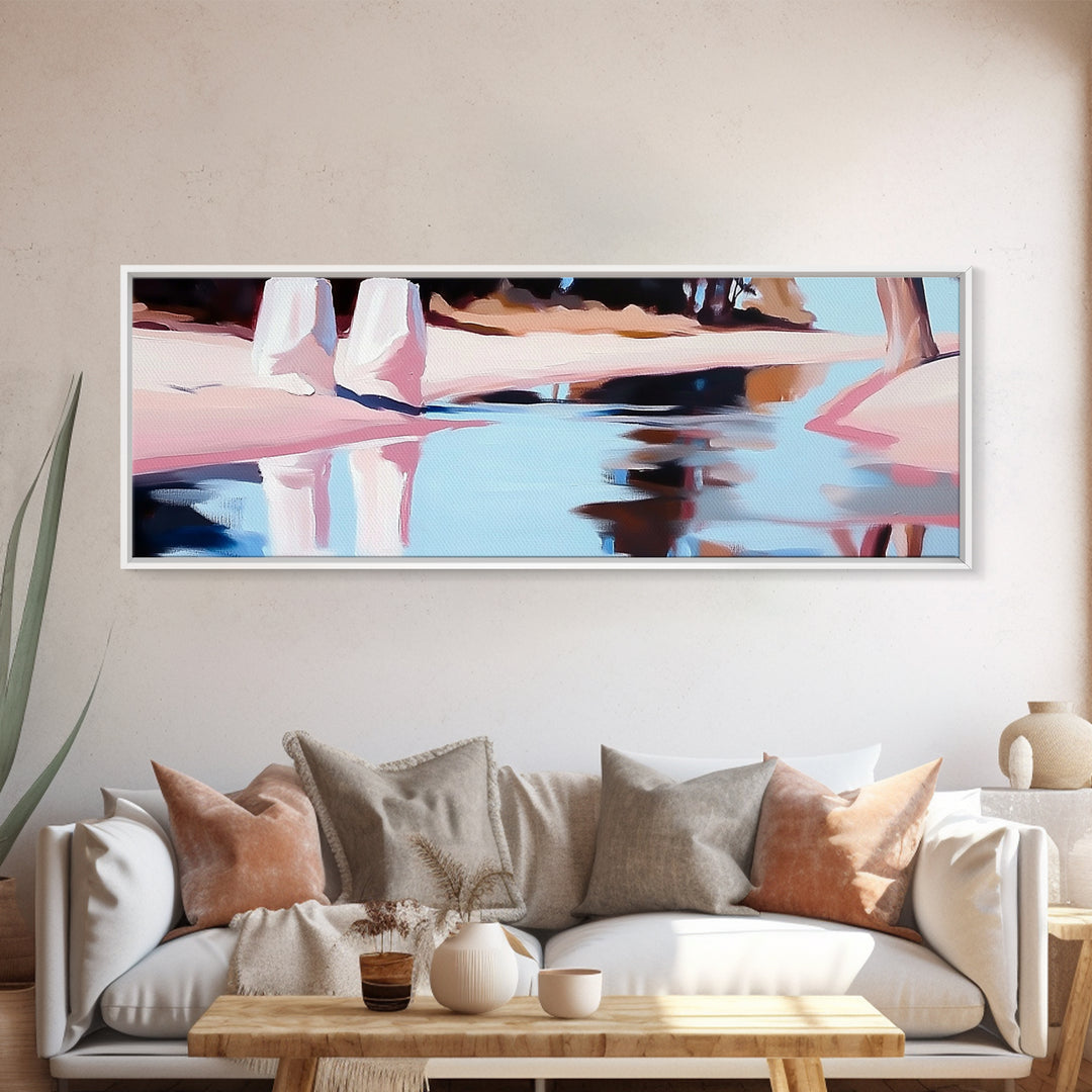 Riverbank, Water Reflections, Tranquil Scene, Framed Canvas Print, Serene Wall Art, Zen Home Decor, Neutral Landscape, Modern