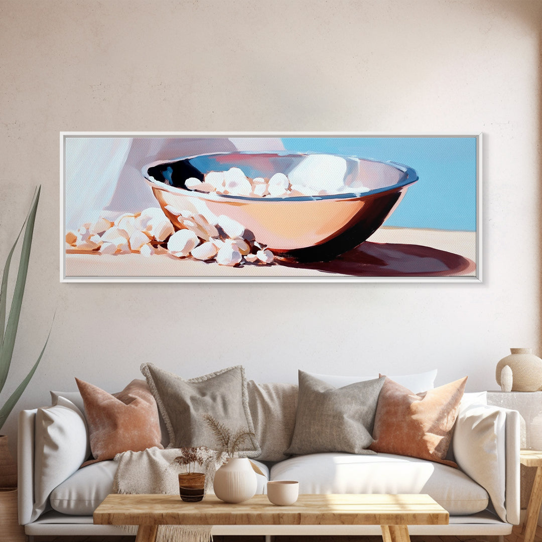Bowl, Marshmallows, Cozy Winter Aesthetic, Canvas Print, Kitchen Wall Art, Modern Still Life, Warm Neutral Decor, Minimalist Home