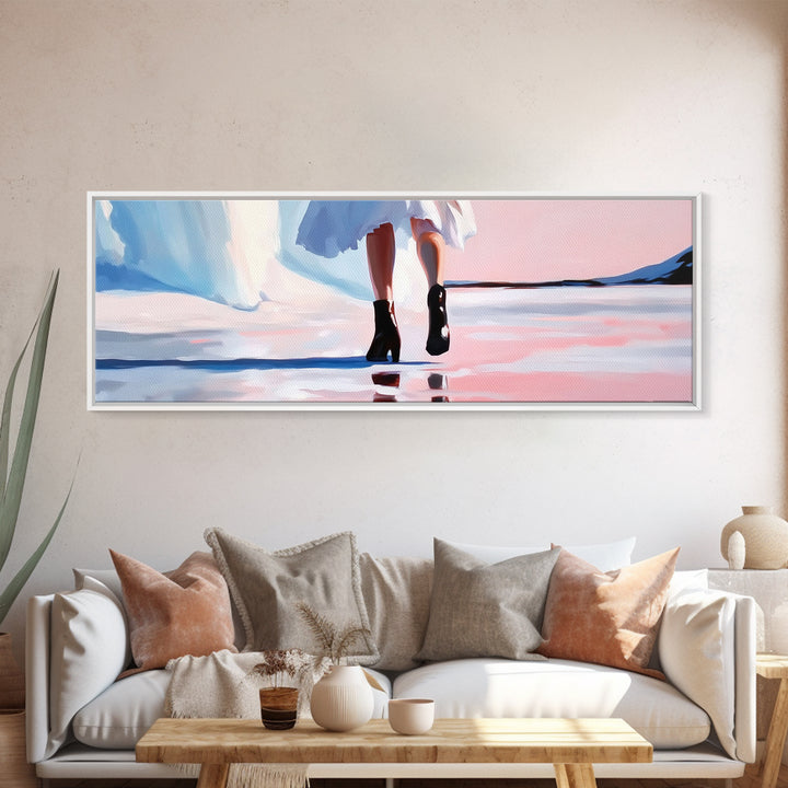 Fashion Walk, Chic Modern Art, Feminine Aesthetic, Pastel Wall Decor, Dreamy Reflections, Stylish Home Design, Framed Canvas Print