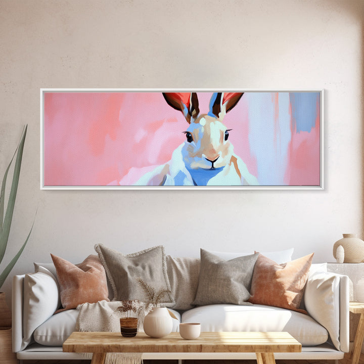 Bunny Portrait, Cute Animal Art, Soft Pastel Aesthetic, Whimsical Home Decor, Nursery Design, Easter Wall Decor, Framed Canvas Print
