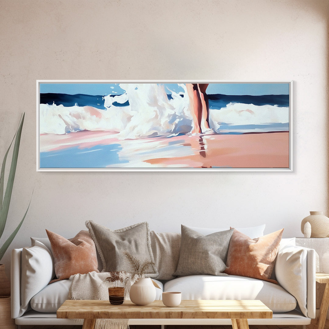 Beach Reflection, Seascape Art, Framed Canvas Print, Coastal Wall Art, Nautical Home Decor, Minimalist Water Painting, Bathroom Art