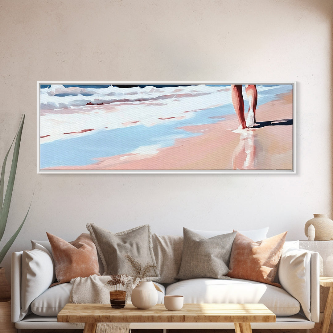 Coastal Walk, Beach, Ocean, Serenity, Framed Canvas Print, Coastal Wall Art, Nautical Decor, Living Room Wall Art, Minimalist Art