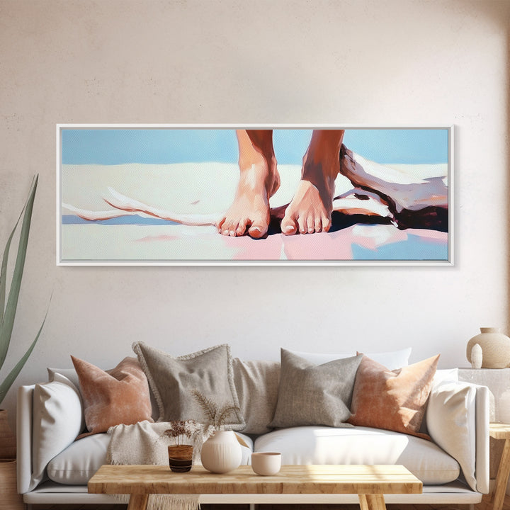 Barefoot Beach, coastal boho wall art, summer relaxation print, modern ocean decor, minimalist nature artwork, framed canvas print