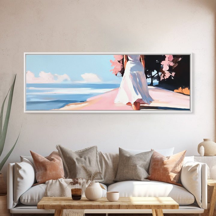 Ocean Breeze, Coastal Landscape, Bathroom Wall Art, Canvas Print, Minimalist Seascape, Pastel Beach Decor, Soft Aesthetic Artwork