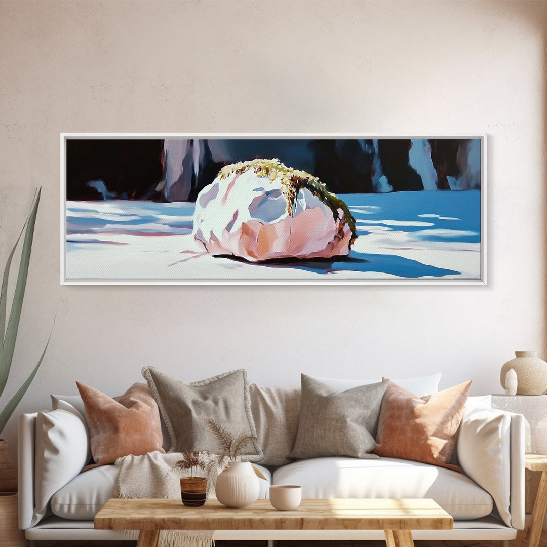 Rock With Moss, Nature Art, Office Wall Art, Framed Canvas Print, Tranquil Landscape, Serene Home Decor, Modern Minimalist Artwork