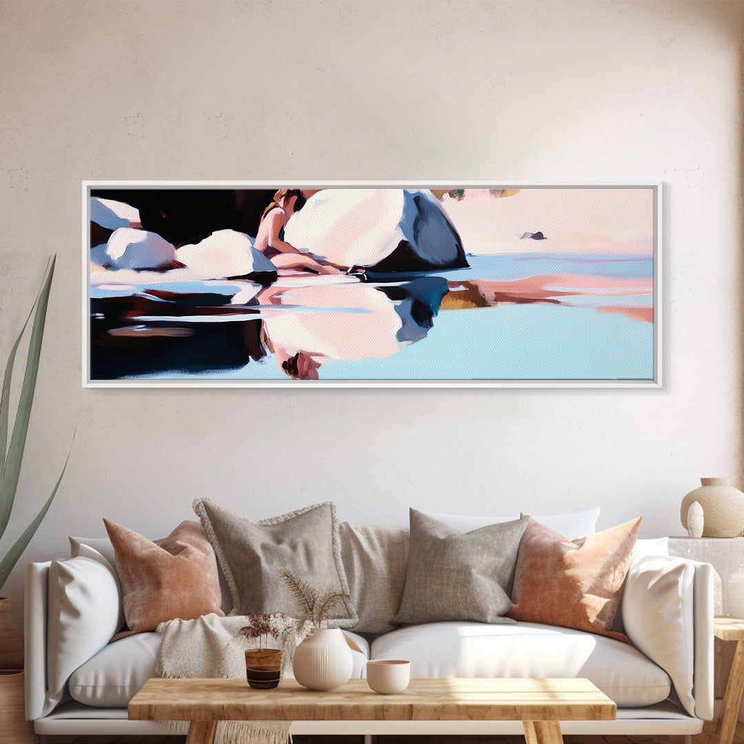 Ocean Breeze, Coastal Bliss, Beach Reflection, Pastel Waves, Canvas Print, Modern Art, Living Room Wall Art, Large Wall Decor