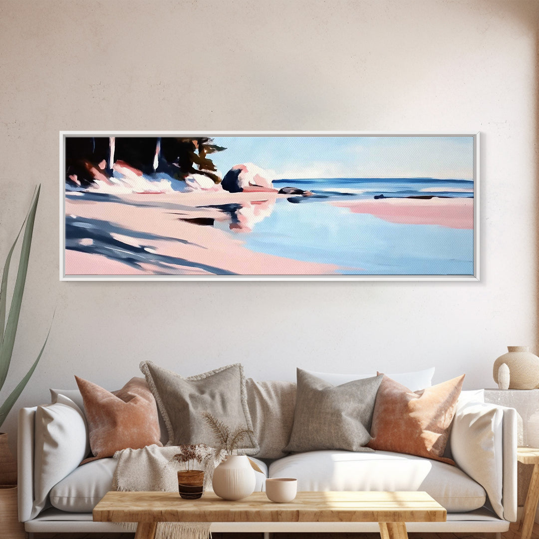 Coastal Serenity, Beach Reflection, Nautical Art, Framed Canvas Print, Ocean Inspired Wall Decor, Relaxing Seaside Aesthetic