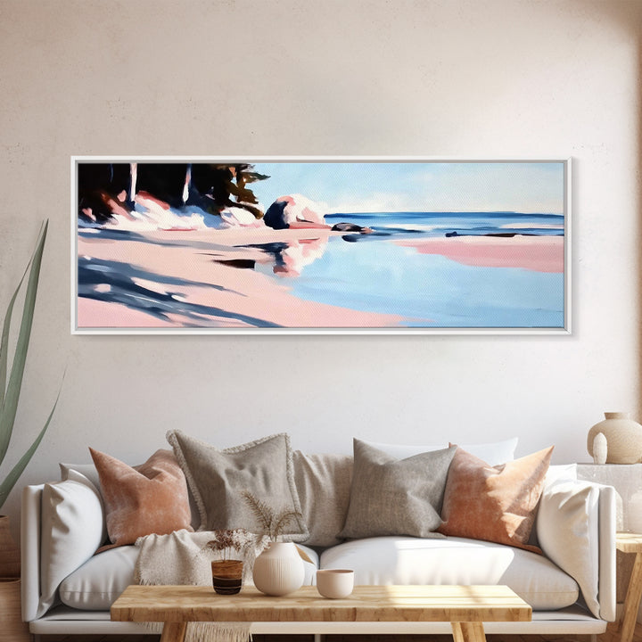 Coastal Serenity, Beach Reflection, Nautical Art, Framed Canvas Print, Ocean Inspired Wall Decor, Relaxing Seaside Aesthetic
