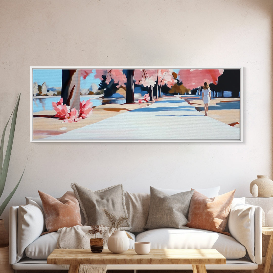 Cherry Blossom Path, Romantic Walkway, Springtime Art, Canvas Print, Soft Floral Wall Art, Dreamy Pastel Tones, Bedroom Decor