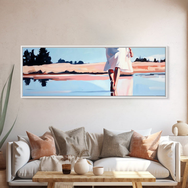 Ocean Walk, Barefoot Beach, Serene Waves, Coastal Canvas Print, Bedroom Wall Art, Minimalist Art, Relaxing Seascape Aesthetic