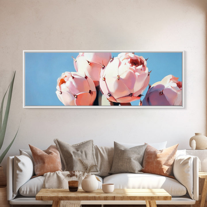 Cactus Flower Art, Desert Boho Decor, Minimalist Nature Painting, Southwest Framed Canvas Print, Rustic Wall Art, Earthy Home Aesthetic