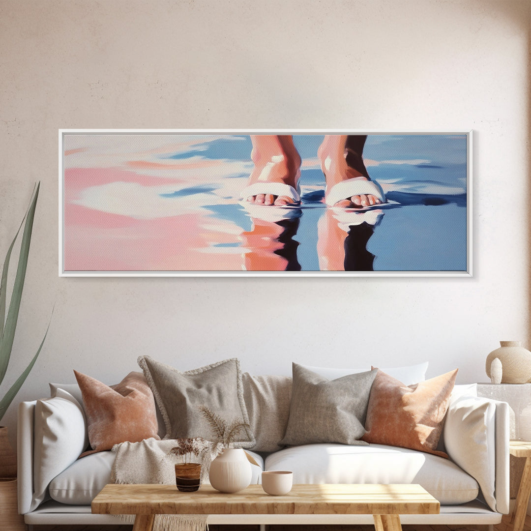 Ocean Steps, Abstract Beach Art, Minimalist Seaside, Framed Canvas Print, Water Reflection Wall Art, Coastal Living Decor, Boho Beach